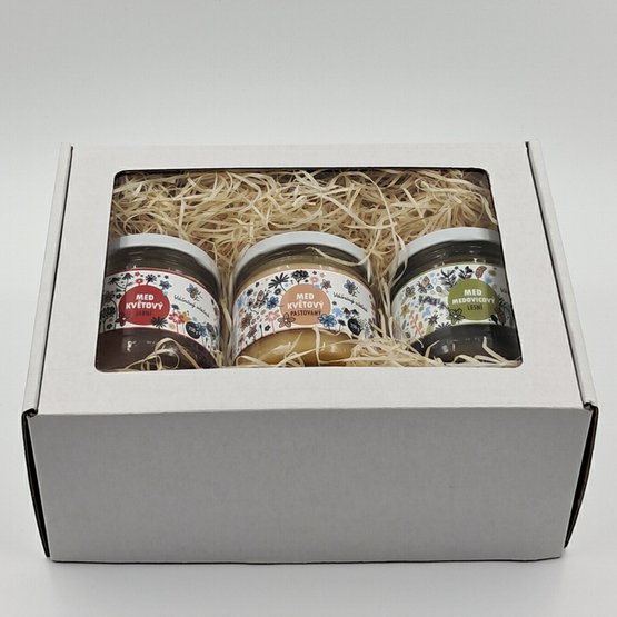 Dárková sada 3 druhy medu 250g krabička bílá